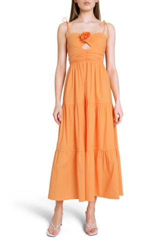 Wayf + Victoria Tiered Ruffle Stretch Cotton Dress