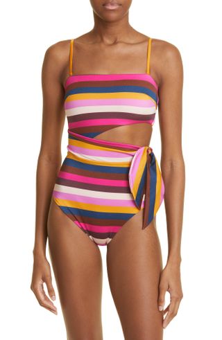 Zimmermann + Ginger Stripe Scarf Tie One-Piece Swimsuit