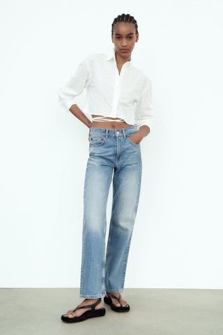 Zara + The Mid Rise Straight Jeans