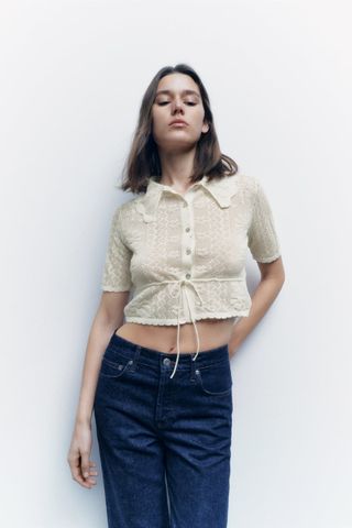 Zara + Pointelle Knit Jacket