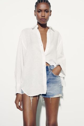 Zara + Buttoned Linen Shirt