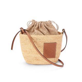 Loewe + Pochette Bag in Raffia, Anagram Jacquard and Calfskin