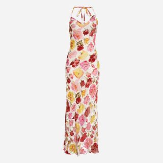 Puppets and Puppets + Rose Print Halter Neck Maxi Slipdress