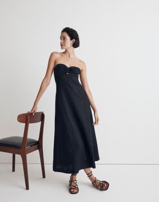 Madewell + 100% Linen Cutout Strapless Midi Dress