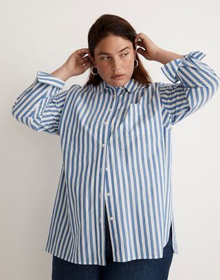 Madwell + The Signature Poplin Oversized Shirt in Springy Stripe