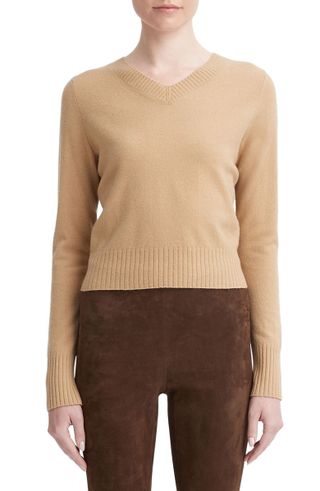 Vince + V-Neck Wool & Cashmere Crop Sweater