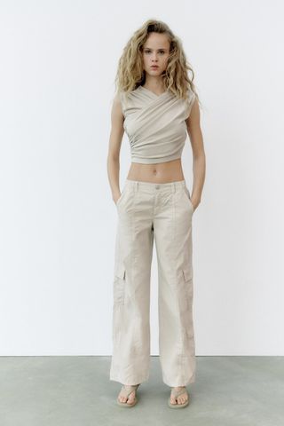 Zara + Mid-Waist Parachute Trouser
