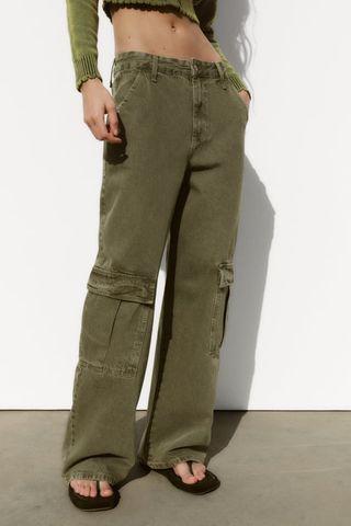 Zara + High-Waist Cargo Jeans
