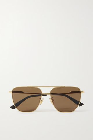 Bottega Veneta Eyewear + Original Aviator-Style Gold-Tone Sunglasses