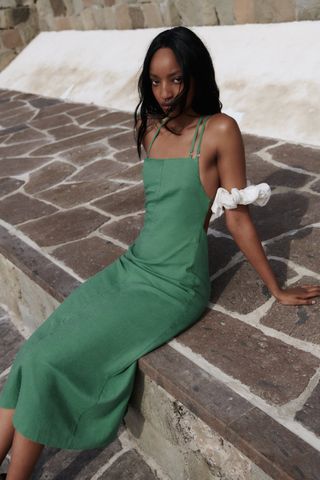 Zara + Open-Back Linen-Blend Dress