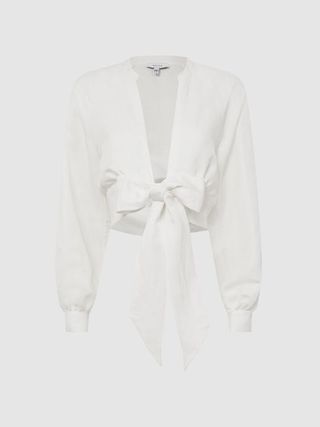 Reiss + White Axelle Tie Front Cropped Blouse