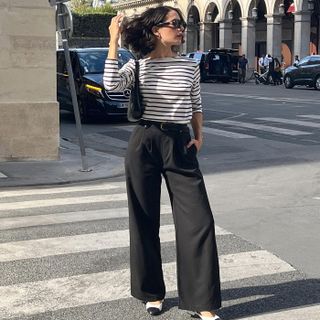 Black and white striped square pants online