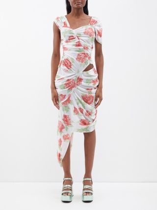 Yuhan Wang + Rose-Print Draped Jersey Dress