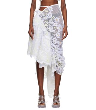 Yuhan Wang + White Floral Midi Skirt