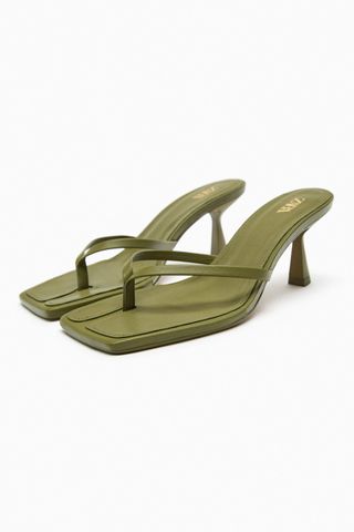 Zara + Strappy-Toe Post-Heeled Leather Sandals