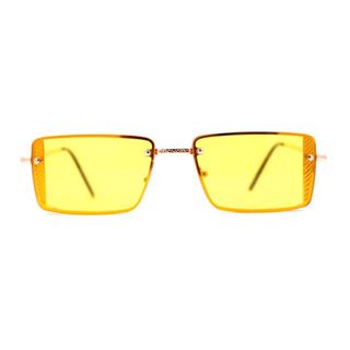 SA106 + Rimless Luxury Square Rectangle Ornate Metal Rim Sunglasses
