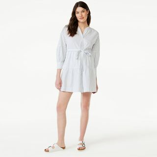 Free Assembly + Tiered Mini Shirt Dress With Long Sleeves