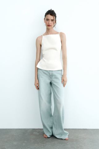 Zara + Open Back Linen Blend Top