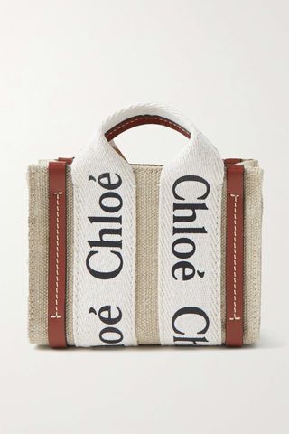 Chloé + Woody Nano Leather-Trimmed Linen Tote