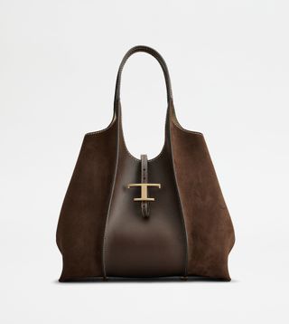 Tods + T Timeless Shopping Bag in Smooth Leather and Suede Medium