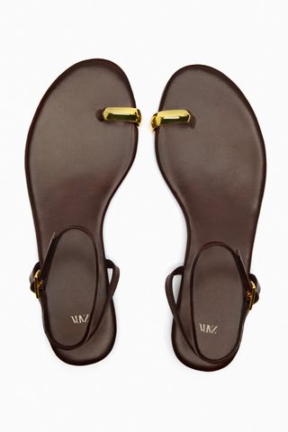 Zara + Metal-Toe Ring Leather Sandals