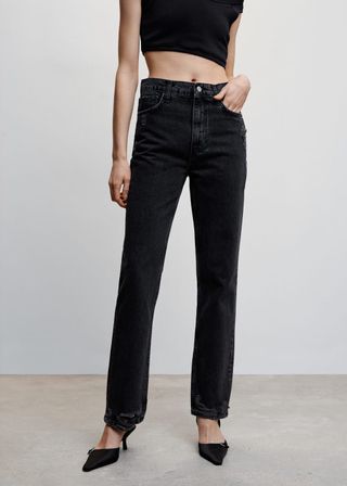 Mango + Ripped High-Rise Straight Jeans