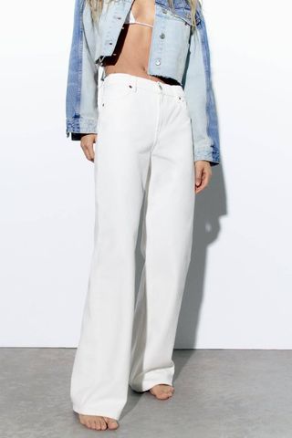 Zara + Extra Long Mid-Rise Wide Leg Baggy Jeans