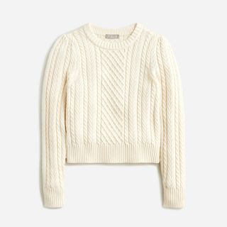 J.Crew + Cable-Knit Puff-Sleeve Crewneck Sweater