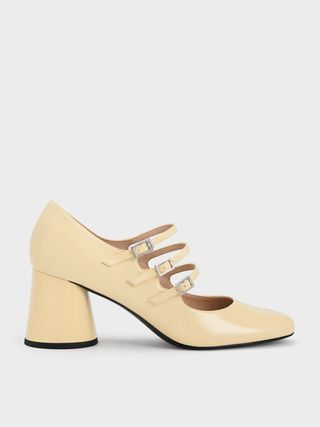 Charles & Keith + Yellow Buckled Cylindrical Heel Mary Janes
