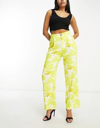Asos Design + Hourglass Linen Oversized Floral Printed Relaxed Suit Trousers