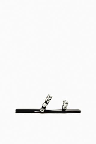 Zara + Embellished Flat Slider Sandals