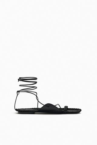 Zara + Lace-Up Flat Sandals