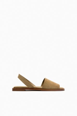 Zara + Flat Leather Slider Sandals with Heel Strap