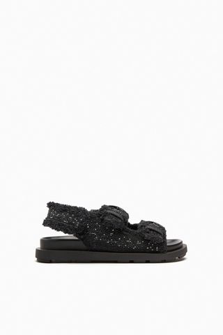 Zara + Fabric Flat Slider Sandals with Rhinestones