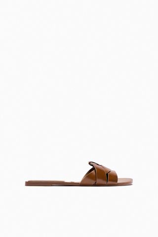 Zara + Flat Criss-Cross Leather Slider Sandals