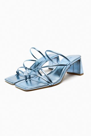 Zara + Metallic Block Heel Sandals