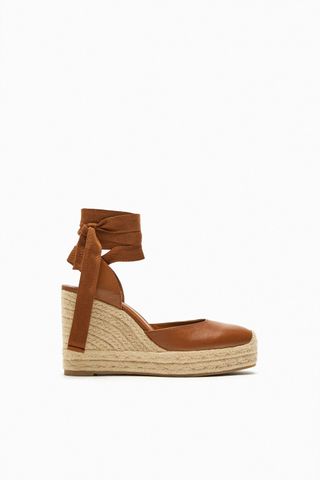 Zara + Lace Up Leather Wedge Heel Shoes