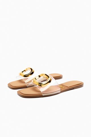 Zara + Embellished Flat Vinyl Sandals