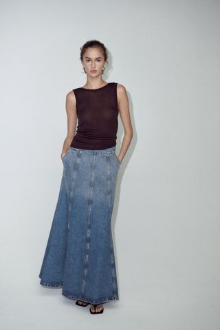Zara + Long Denim Skirt