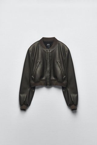 Zara + Leather Bomber Jacket