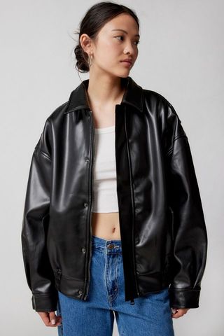 Lioness + Kenny Faux Leather Bomber Jacket