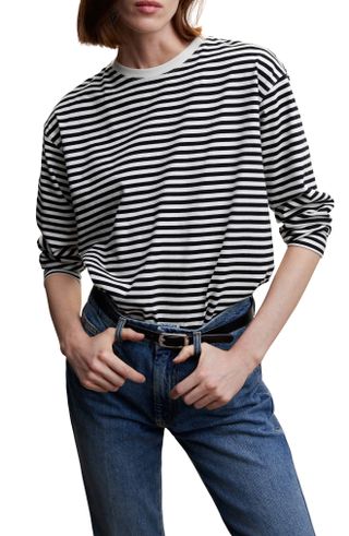Mango + Stripe Long Sleeve Cotton T-Shirt