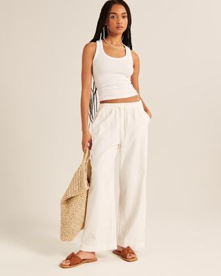 Abercrombie & Fitch + Linen-Blend Pull-On Wide Leg Pant