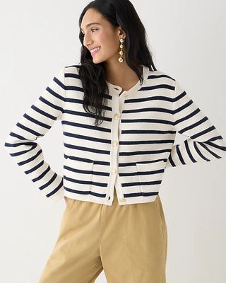 J.Crew + Emilie Patch-Pocket Sweater Lady Jacket in stripe