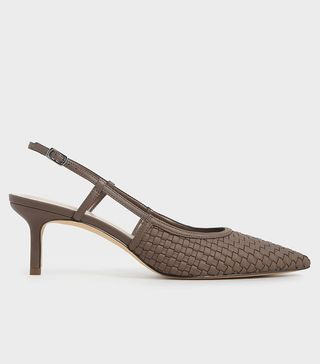 Charles & Keith + Brown Woven Slingback Pumps