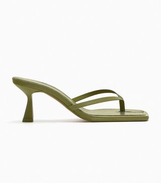 Zara + Strappy Toe Post Heeled Leather Sandals