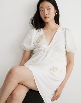 Madewell + Annamaire Embroidered Mini Dress in Bright Ivory