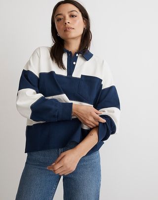 Madewell + MWL Striped Rugby Polo Shirt in Classic Indigo