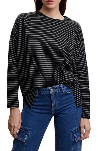 Mango + Stripe Long Sleeve Cotton & Linen T-Shirt