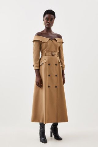 Karen Millen + Tailored Wool Blend Trench Midaxi Dress